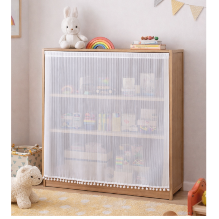 책장가리개 블라인드 찍찍이 먼지방지 무타공 벨크로 부착 선반 수납가리개