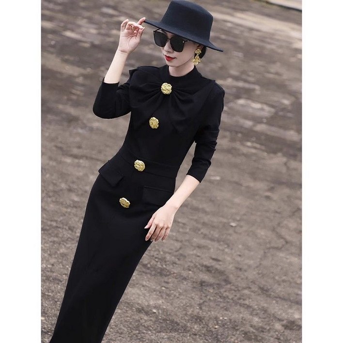 봄 가을 여성 긴팔 롱 원피스 프리미엄 슬림핏 정장 롱원피스 빅사이즈 데일리 여자 하객룩 원피스 YJW