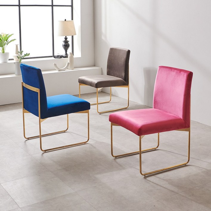 라로퍼니처 레아 골드 식탁 의자 벨벳 인테리어 체어, 골드 핑크, 2개
