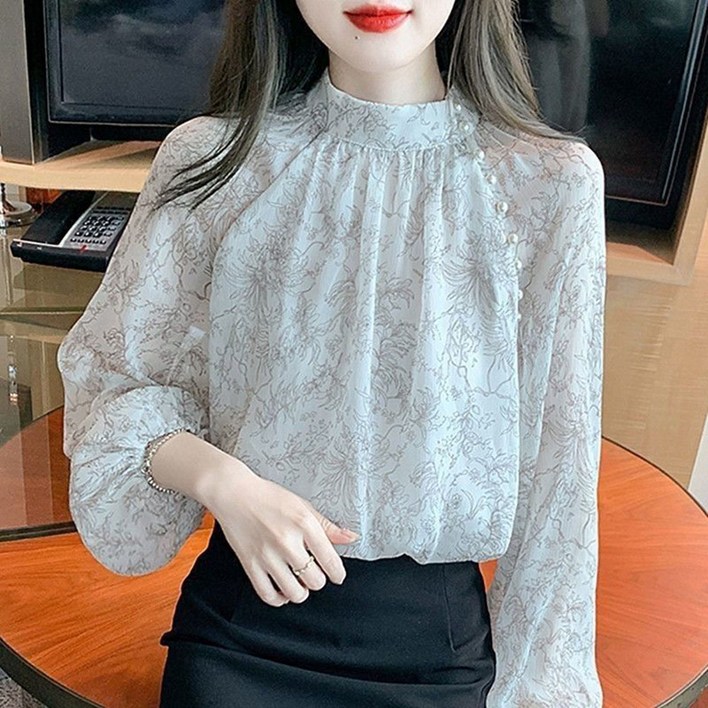ROYALBELLE 여성 우아한 플라워 프린트 긴팔 블라우스 캐주얼 루즈핏 패션 청순 쉬폰 셔츠 V021123 ROYALBELLE 여성 우아한 플라워 프린트 긴팔 블라우스 캐주얼 루즈핏 패션 청순 쉬폰 셔츠 V021123