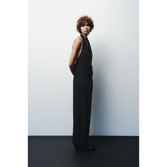 [국내발송] ZARA 여성 루즈 드레이프 미디 원피스 - 블랙 372671