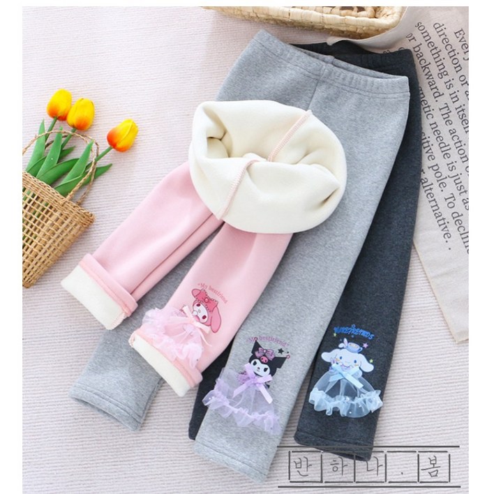 반하나봄 24FW 여아 산리오 기모 레깅스 겨울 퍼 레깅스 쫄바지 아동 밴딩 기모바지 겨울팬츠