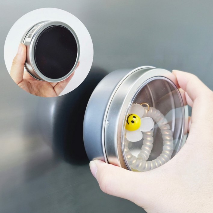 OD 부착형 소품 원형 정리 마그네틱 틴케이스 다목적 투명창