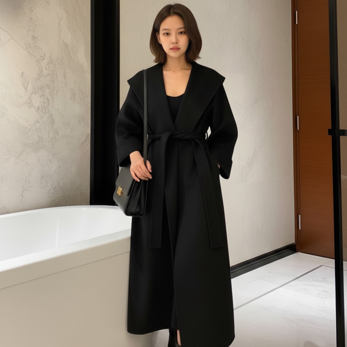 유니크코코 울100 핸드메이드 빅카라 롱 울 코트 ot5800