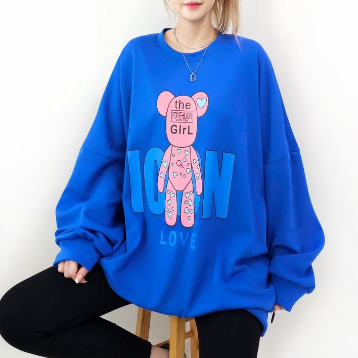 [5XL, 2COLOR] 하트베어 빅 맨투맨 55~99까지 빅사이즈 오버사이즈 루즈핏 남여공용 홈웨어