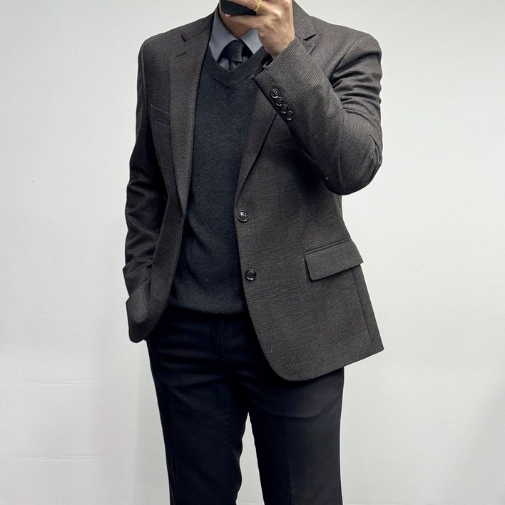 바쏘옴므 잔체크 슬림핏 스판 정장 콤비 자켓 WSY4-JQ27-ABR