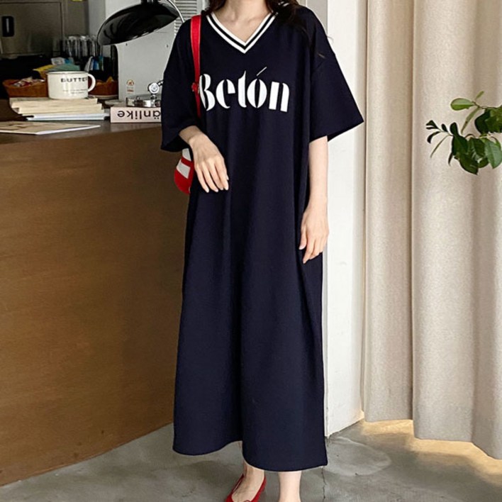 반팔 브이넥원피스 빅사이즈 여성 롱원피스