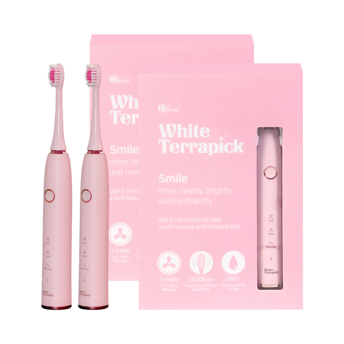 [치과공식납품] 화이트테라픽 음파 전동칫솔 저자극 미세진동 잇몸관리 닥터대니 리필모 2개 포함, 2개, 핑크, 화이트테라픽