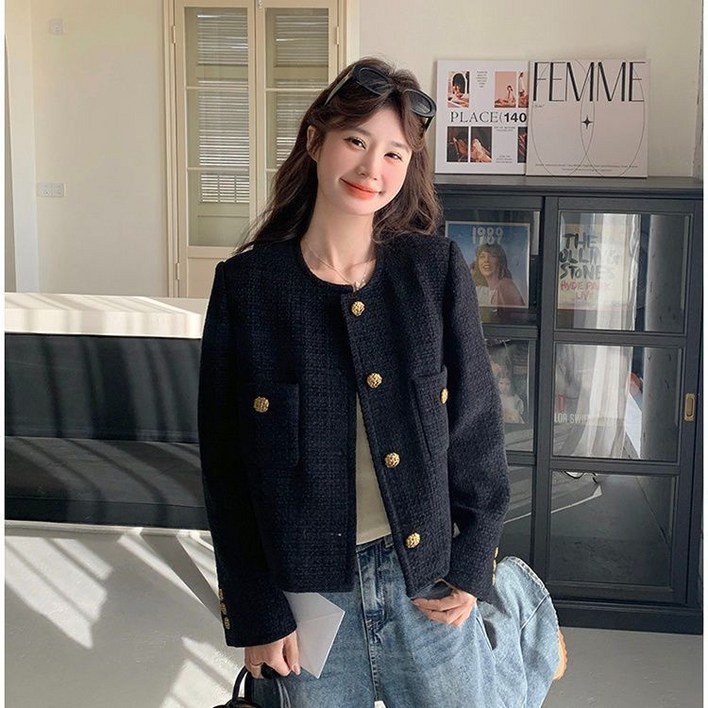 ANYOU 명품룩 숏 트위드 자켓  데일리 아우터 여성 가디건