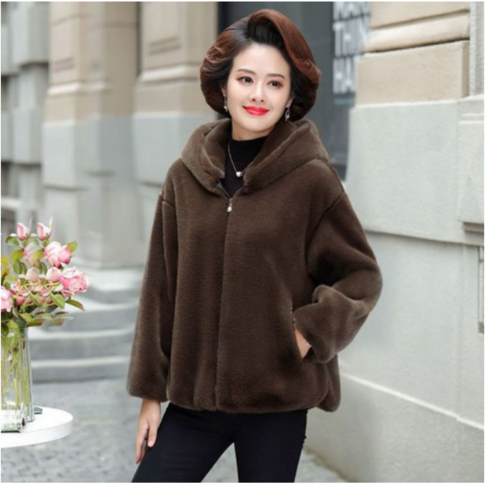 Belseva 여성 럭셔리 페이크퍼 후드 밍크 코트 Belseva 여성 럭셔리 페이크퍼 후드 밍크 코트