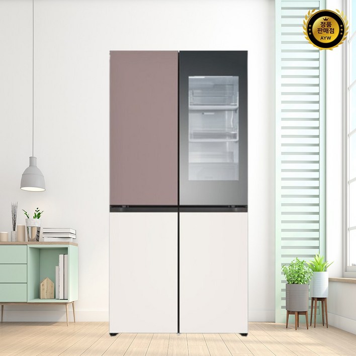 색상선택형 LG전자 오브제 610L 4도어 미스트 디오스 노크온 미러글라스 양문형 냉장고 방문설치