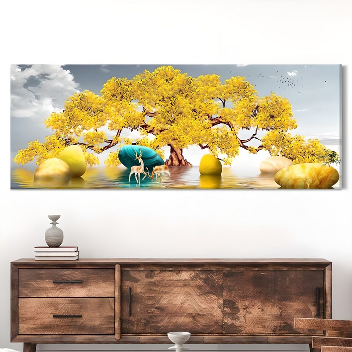 인메이블 돈들어오는 황금 돈나무 그림 거실 풍수 인테리어 대형 와이드 캔버스 액자 집들이 개업 선물