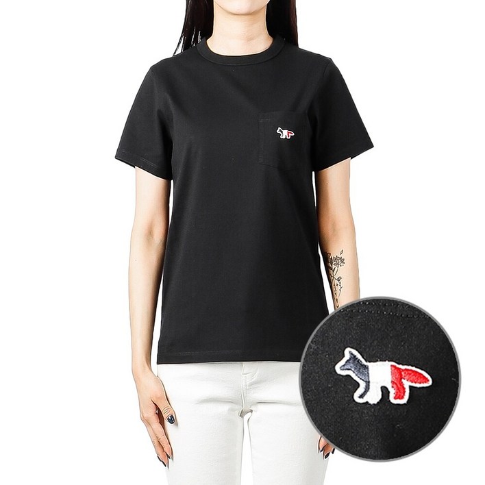 [메종키츠네] 23FW (FW00107KJ0010 BLACK) 여성 트리컬러 폭스 반팔 티셔츠 - 투데이밈