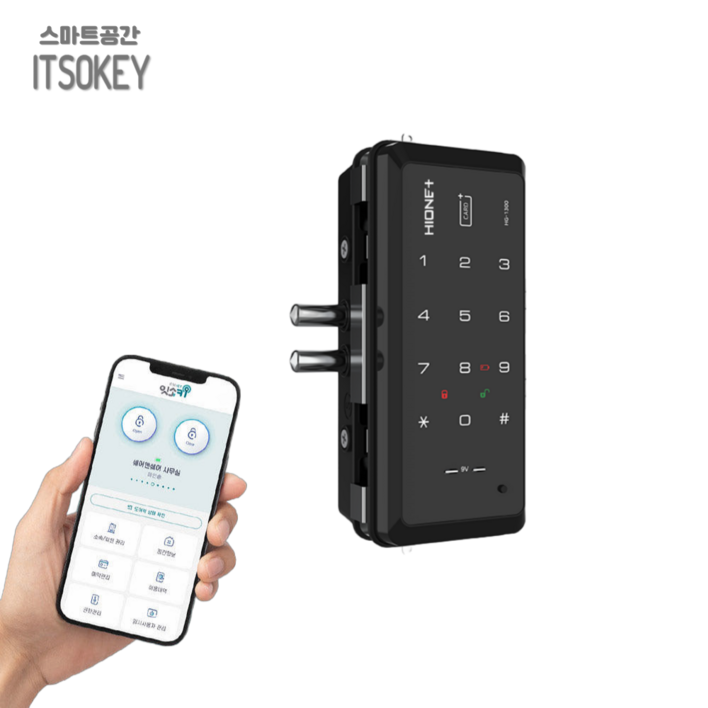 스마트공간 IoT 도어락 유리문 잇소키  클립형 WiFi 도어록 매장 강화유리 단문 양문형