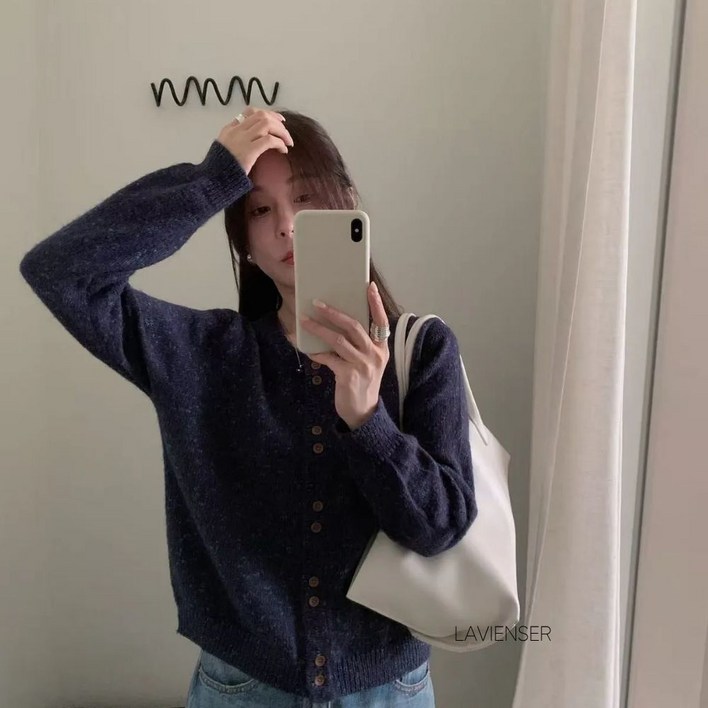 라비엔서 여성 데일리 긴팔 단추 가디건 니트 라운드넥 스웨터