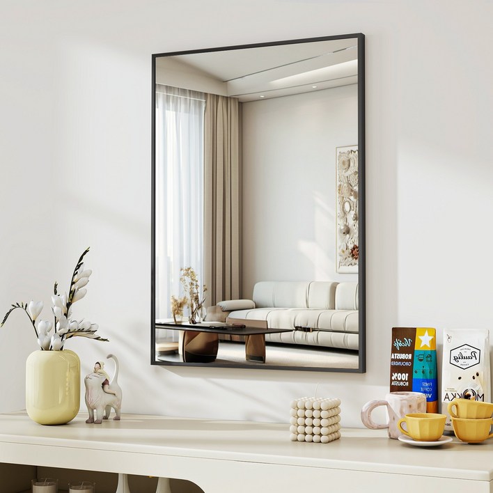 뷰티피크 사각형 벽거울 화장대거울 욕실거울 강화안전유리, 블랙60cm