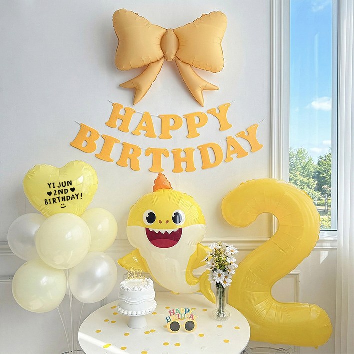 로나파티 생일 풍선 세트 아기상어 두돌 파티 용품 꾸미기 리본 숫자 하트