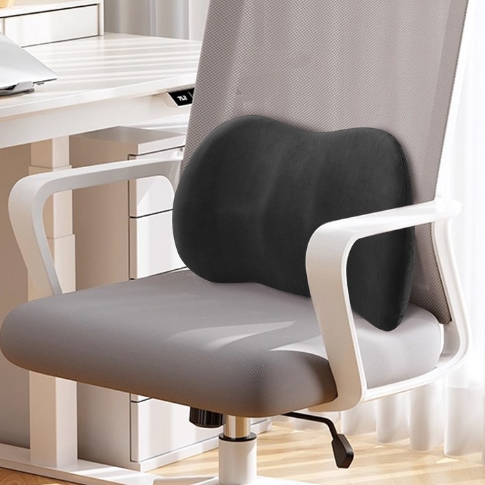 Jeernare 사무실 의자 등받이 쿠션 바른자세 의자 허리쿠션 메모리폼 의자 허리받침대 요추지지, 블랙