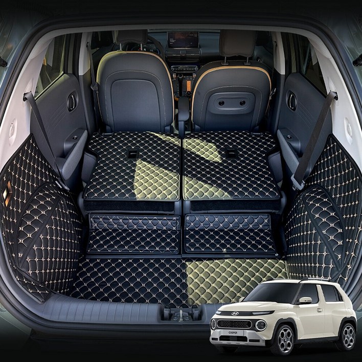 더뉴 캐스퍼 가솔린 컨셉토 3D 가죽 퀼팅 풀커버 트렁크 매트 풀세트 캐스퍼 가솔린 호환 인스퍼레이션, 블랙골드스티치