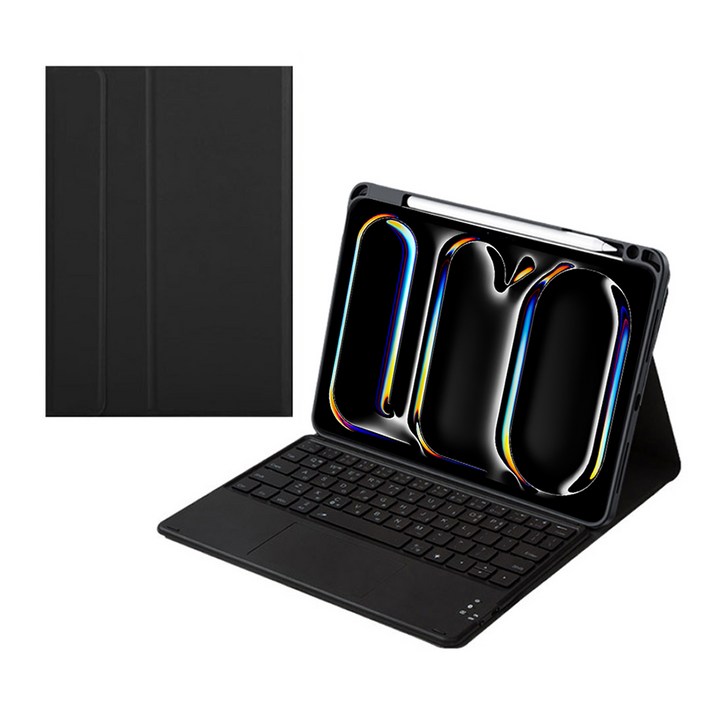 아이패드 펜슬 수납 LED 트랙패드 블루투스키보드케이스, 검정 아이패드 펜슬 수납 LED 트랙패드 블루투스키보드케이스, 검정