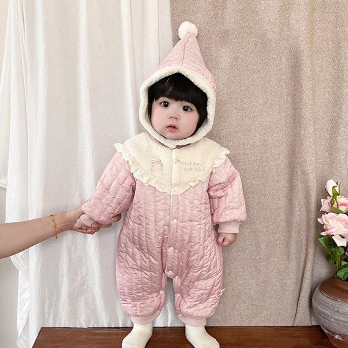 몽실이 누빔 우주복 방한모세트 유아용 돌 아기 기모 패딩 겨울 외출복