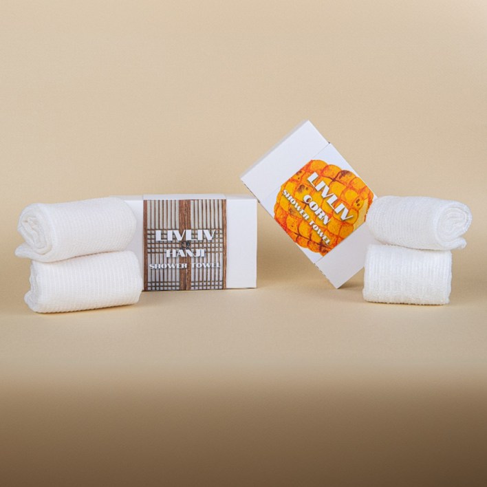 리빙리빙 한지 샤워타올 옥수수 샤워타월, 한지옥수수 타월, 2세트, 2개입