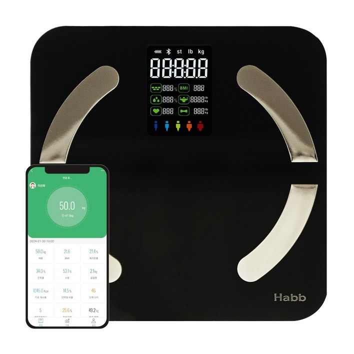 하비비 프리미엄 스마트 블루투스 체지방 인바디 디지털 체중계, black, 1개, CTR-BFS565