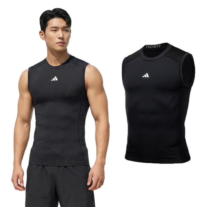 아디다스 테크핏 남성 컴프레션 트레이닝 민소매 티셔츠