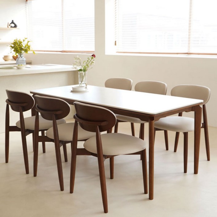 마루이 오클린 포세린 통세라믹 6인용 1800 식탁세트_의자형, 돌로미아세라믹+월넛프레임