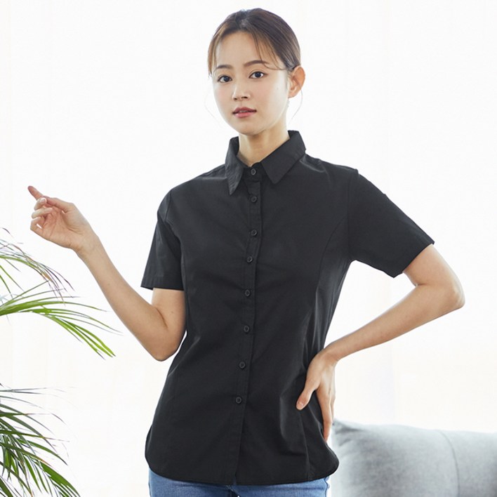 여성 반팔 면혼방 블라우스