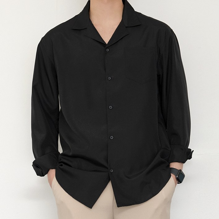 비켄드스튜디오 남성용 구김없는 링클프리 오픈카라 포켓 긴팔 셔츠 1030