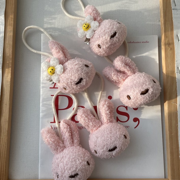 러블리 핑크 네임자수 토끼인형 가방키링 네임텍