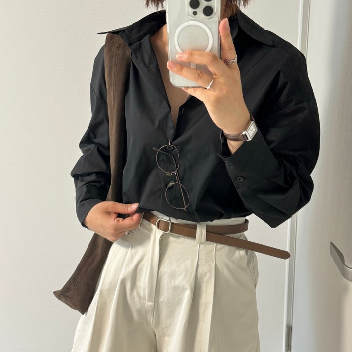 어서스 여성의류 기본 무지 오버핏 셔츠 코튼 긴팔 남방 데일리룩 출근 코디