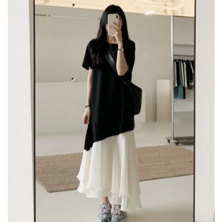 바비썬 여성 레이어드 베이직 루즈핏 감성 롱 원피스