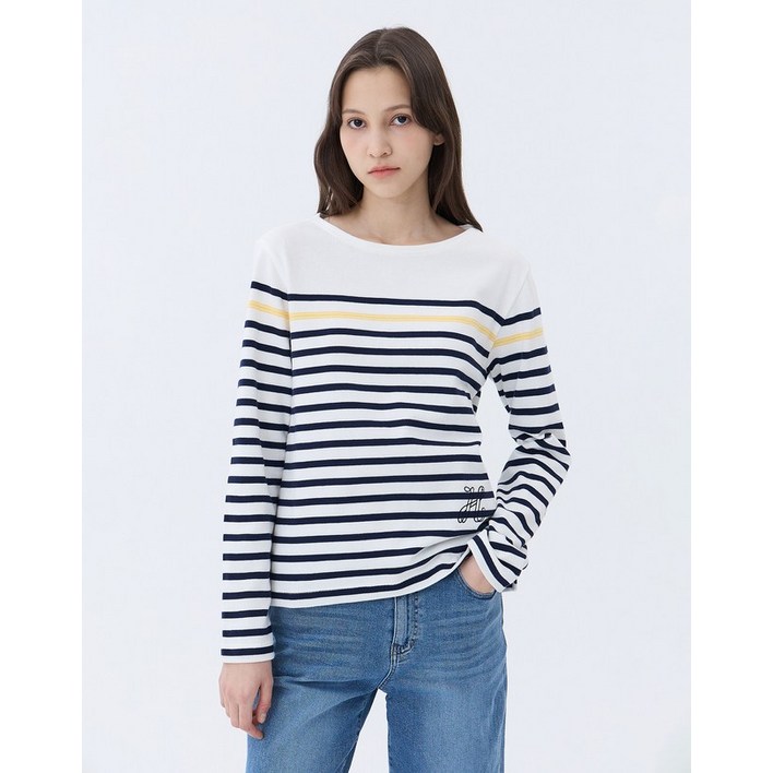 24SS 추가특가BEST면100스테디셀러화이트 스트라이프 긴팔티셔츠 WSTS4A103WT