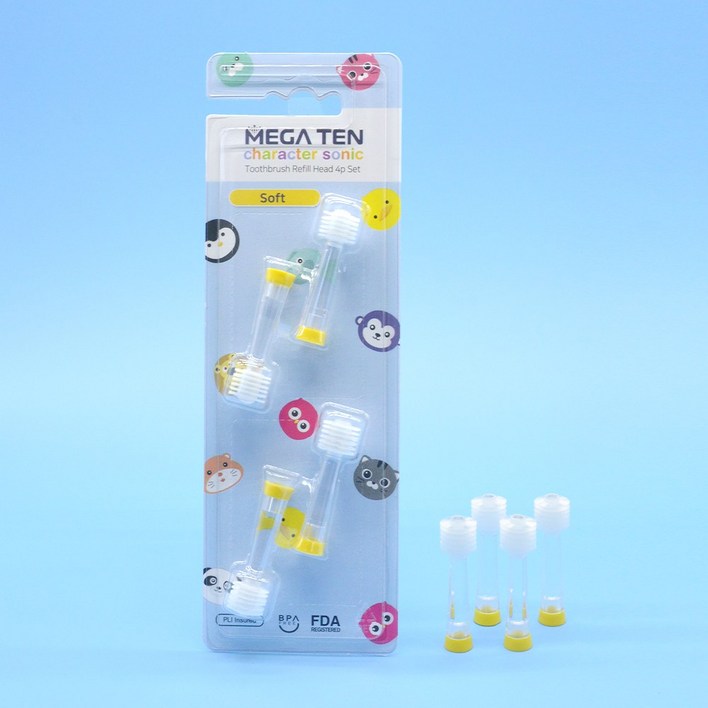 메가텐 키즈 캐릭터소닉 360도 음파진동 칫솔 리뉴얼 리필 미디움 8단 4P
