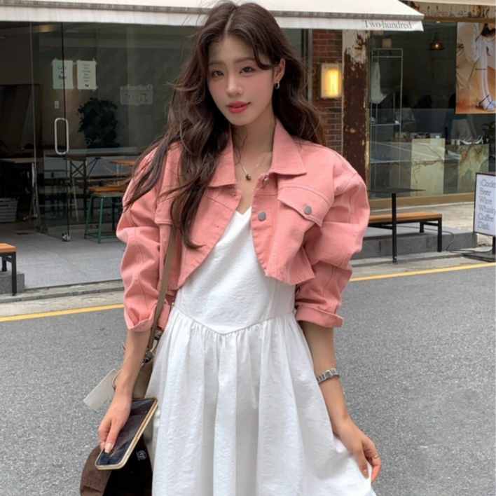 유니크코코 크롭 데님 청 숏 자켓 가을 5761