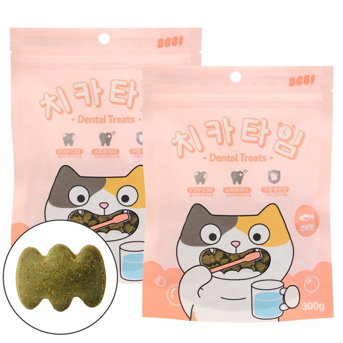 3651 치카타임 고양이 이빨과자 덴탈트릿 간식, 2개, 300g, 연어맛
