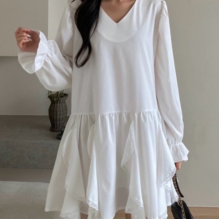 루즈핏 프릴 브이넥 미니 원피스 빅사이즈 하객룩