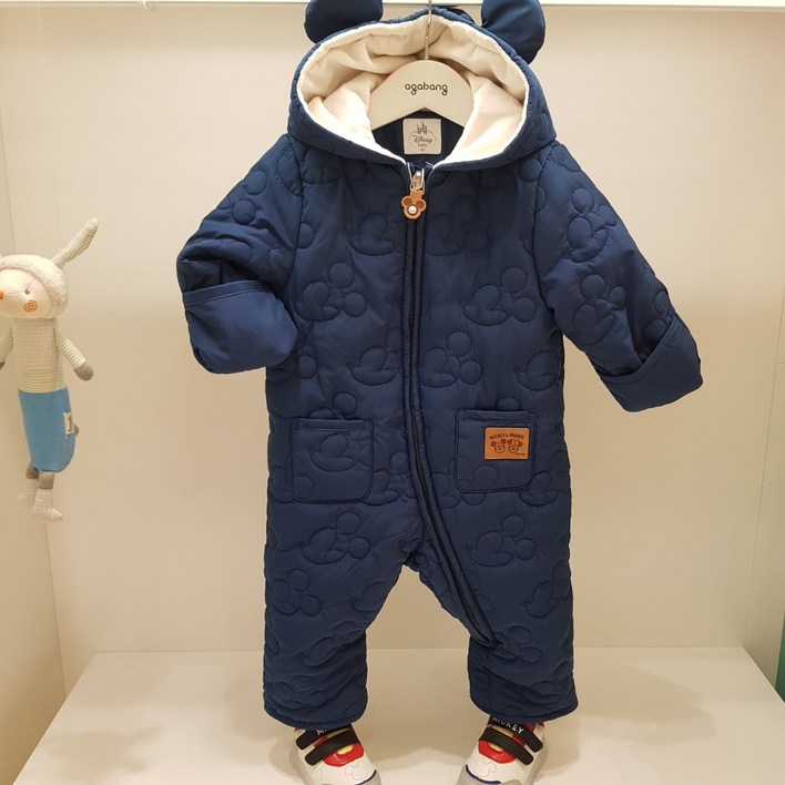 아가방 겨울 베이비페어 디즈니베이비 바람약올리는 유아 패딩 우주복  가벼운 경량 패딩우주복 인형같이 포근한 겨울 신생아 백일 외출복   바람은 입장할 수 없는 방한 우주복
