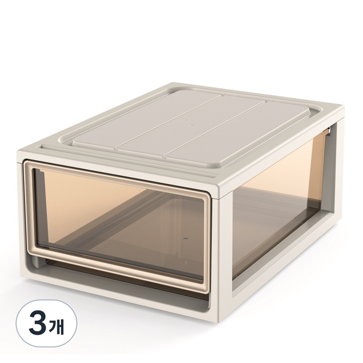 다용도 투명창 서랍 플라스틱 수납 정리함 슬라이딩 리빙박스 10L 16L, 3개, 투명 브라운