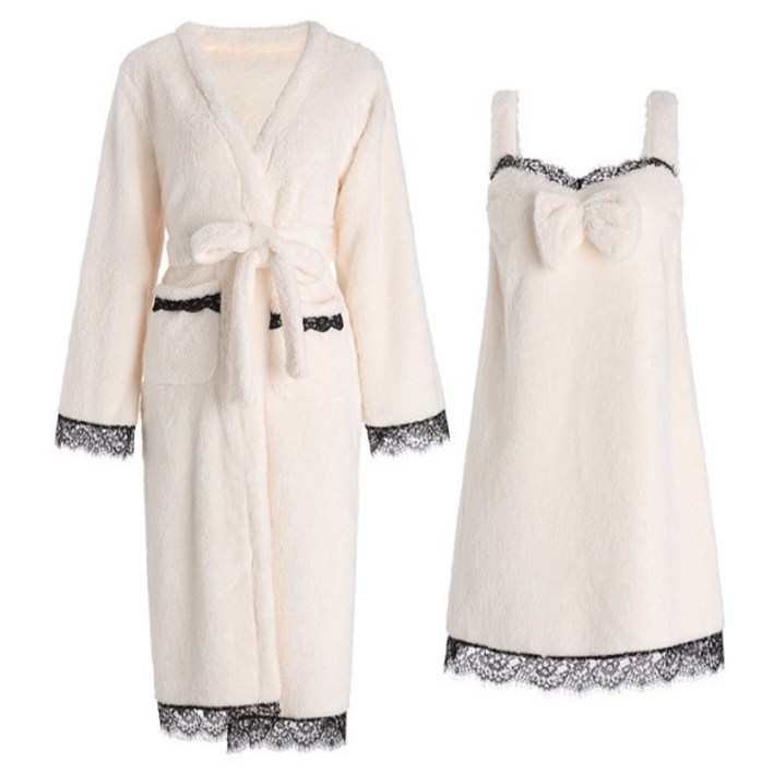 힙앤바디 여성용 나이트 가운 + 슬림 미니 원피스 세트, 화이트, 1세트