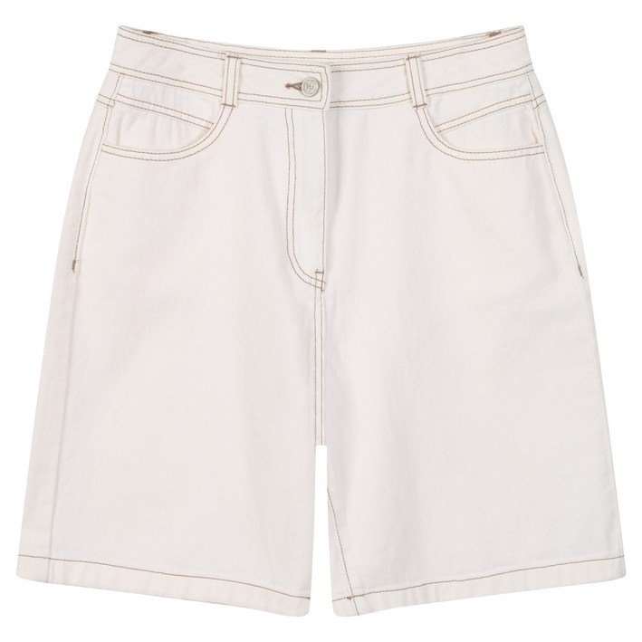 플라스틱아일랜드 여성용 배색스티치 5부 데님 팬츠 PR2DP961