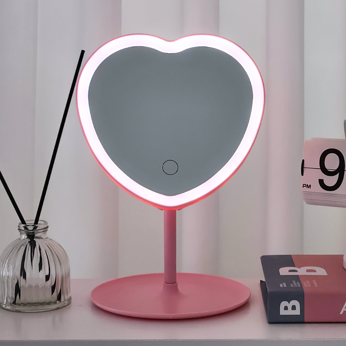 충전식 LED 탁상 거울 하트