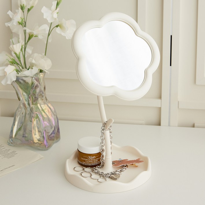 리빙공감 플라워 각도 조절 탁상거울, 오프화이트