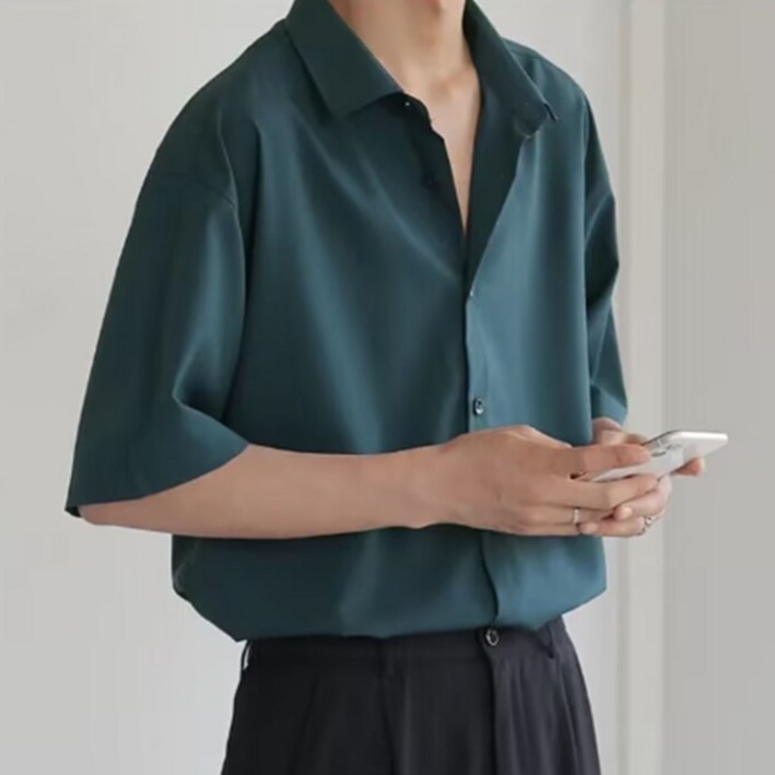 제이티엘 남성용 박시 루즈핏 카라 반팔 셔츠