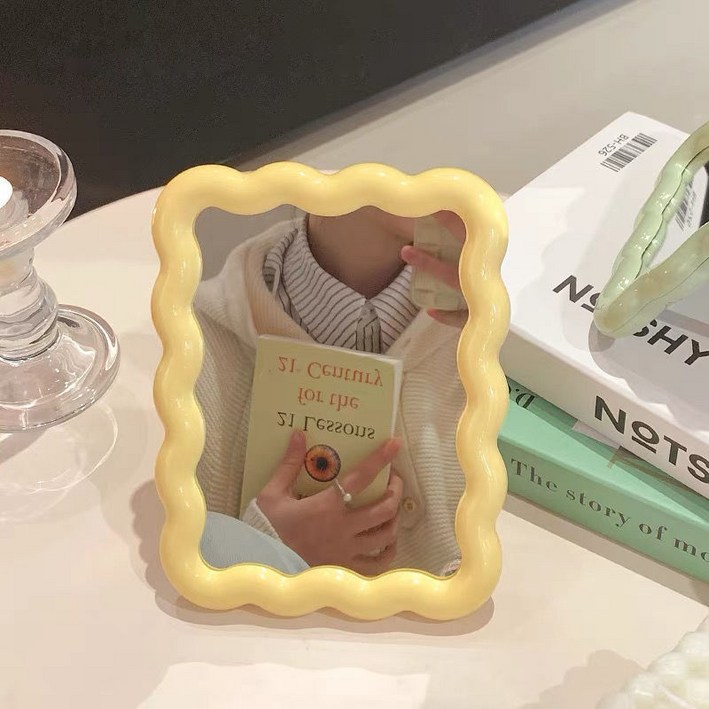 리브에잇 몽글 파스텔 감성 탁상거울 웨이브, 옐로우