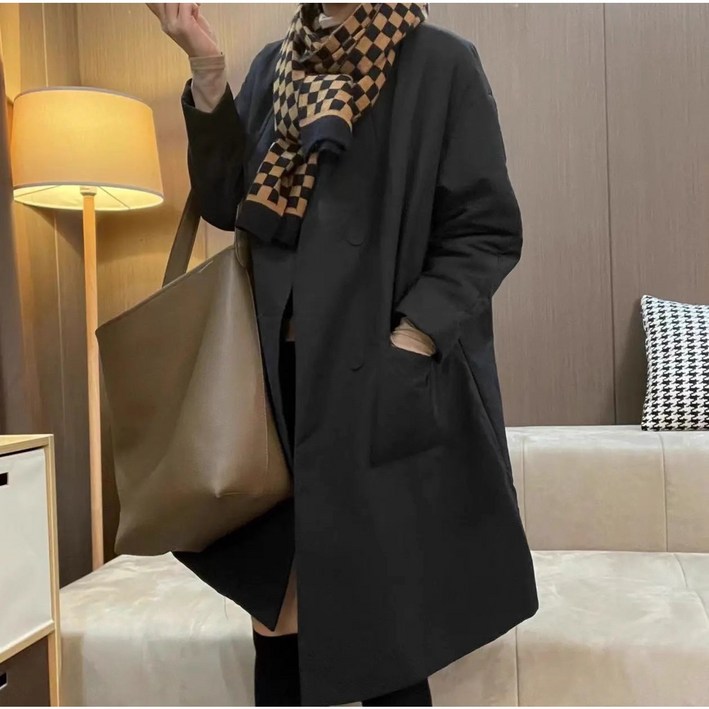 퀸앤조이 미녀77 아모린 노카라 얇은 패딩 하프 코트