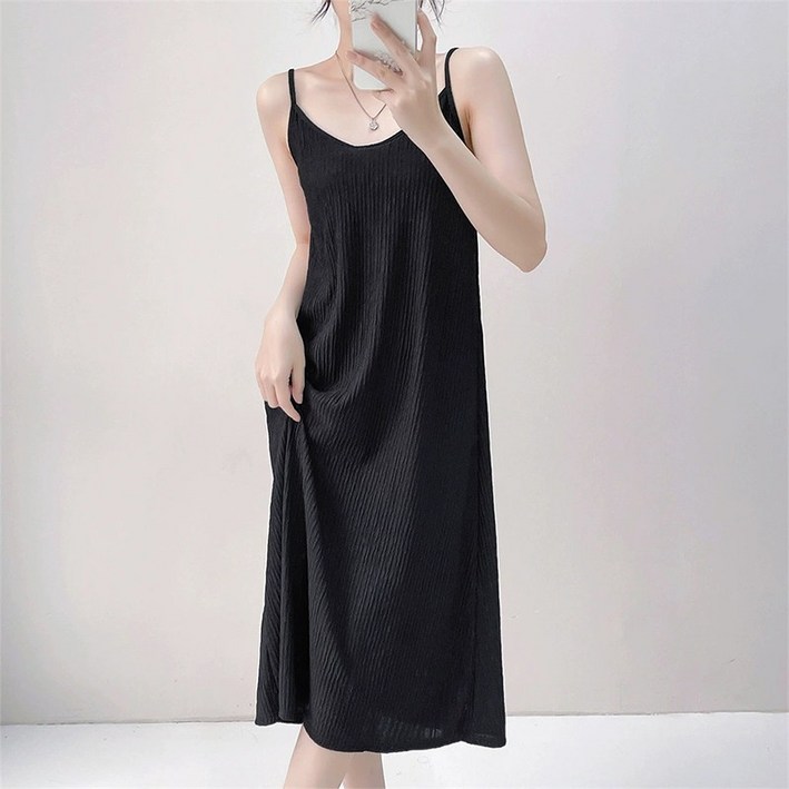 여성 플리츠 루즈 민소매 빅사이즈 데일리 롱 원피스