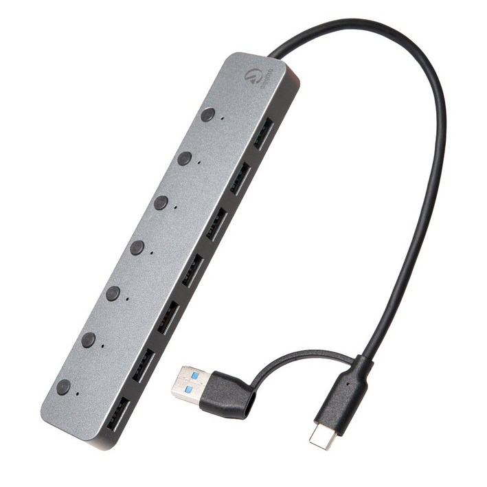 디그딕 USB 3.0 허브 C타입 듀얼커넥터 스위치 7포트 H1004SG 유전원 지원, 단일상품, 1개